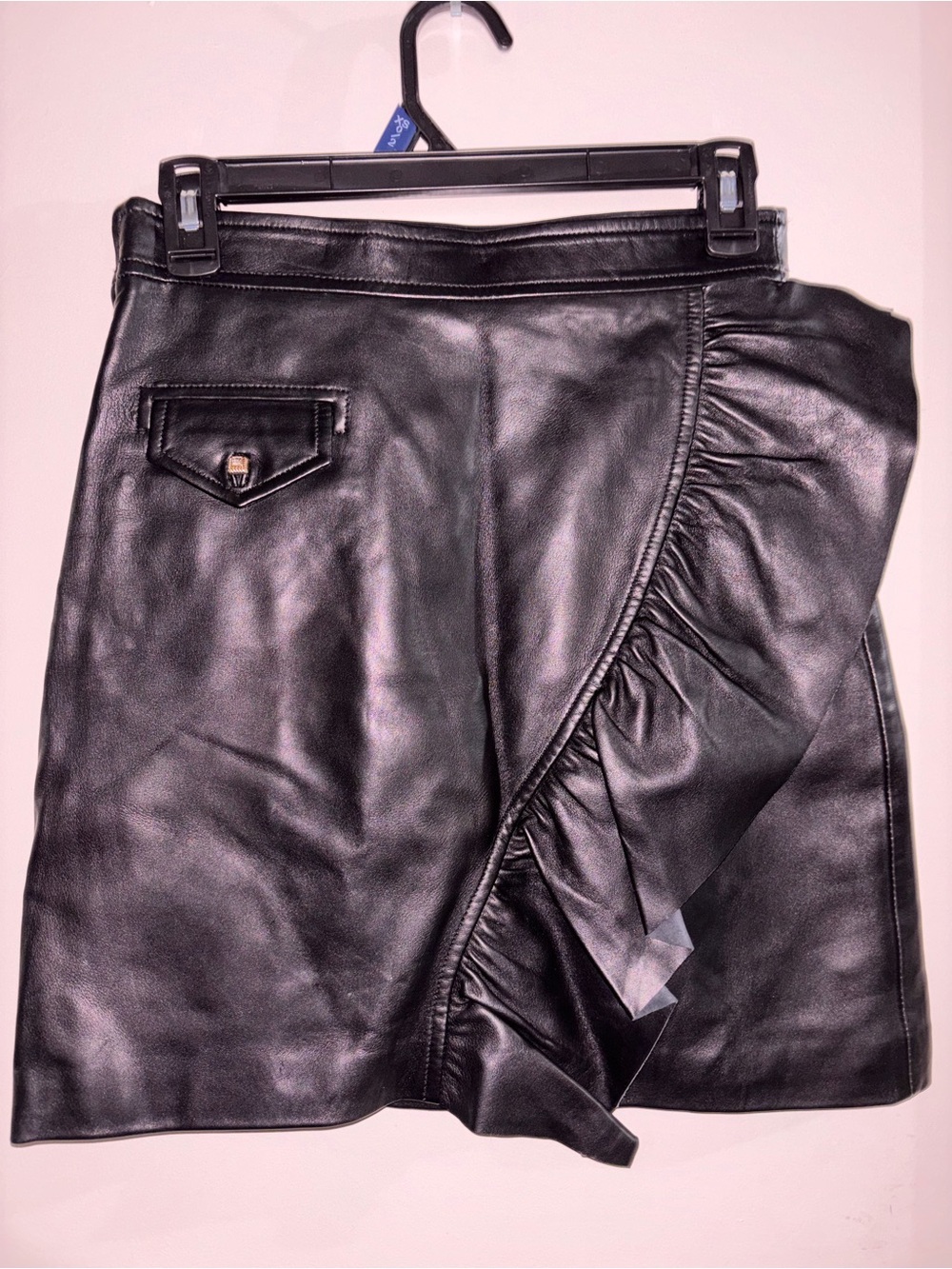 Sandro Paris - Leather Black Asymmetrical Ruffle Skirt